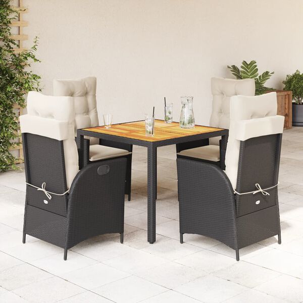 vidaXL Ensemble &agrave; manger de jardin coussins 5pcs Noir R&eacute;sine tress&eacute;e
