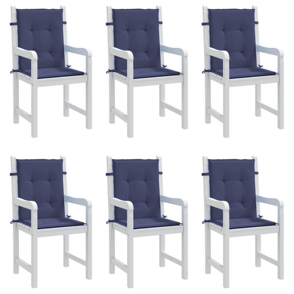 vidaXL Coussins de chaise à dossier bas lot de 6 bleu marine tissu