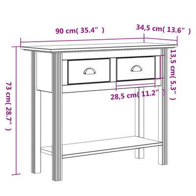 vidaXL Table console BODO blanc 91x35x74 cm bois de pin massif