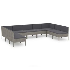 vidaXL Salon de jardin 9 pcs avec coussins R&eacute;sine tress&eacute;e Gris
