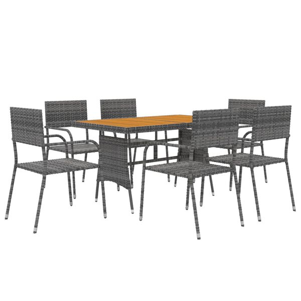 vidaXL Mobilier &agrave; d&icirc;ner d'ext&eacute;rieur 7 pcs R&eacute;sine tress&eacute;e Gris