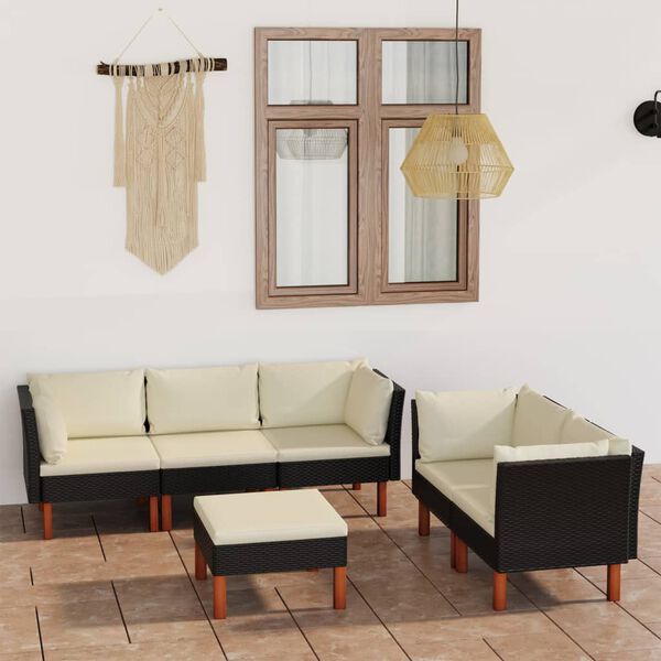 vidaXL Salon de jardin 6 pcs avec coussins R&eacute;sine tress&eacute;e Noir