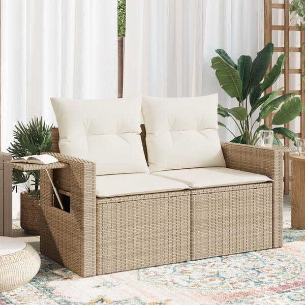 vidaXL Canap&eacute; de jardin avec coussins 2 places beige r&eacute;sine tress&eacute;e