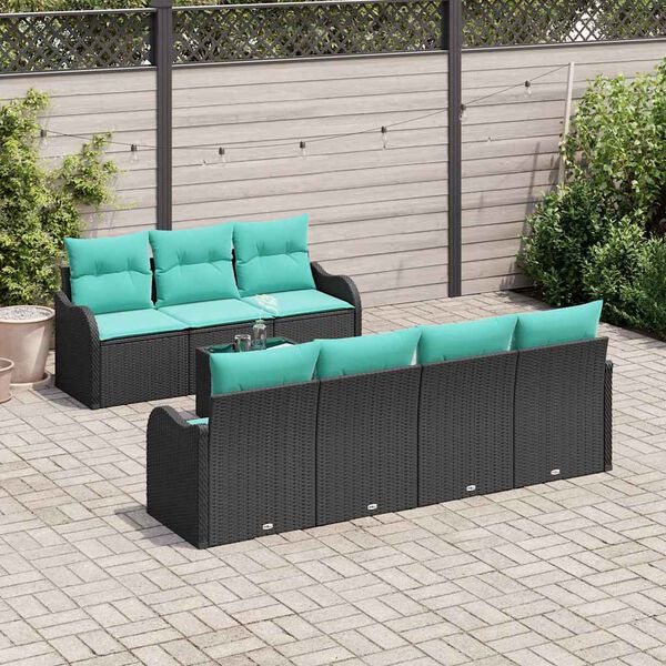 vidaXL Ensemble de canap&eacute; de jardin 8 pcs Noir et turquoise