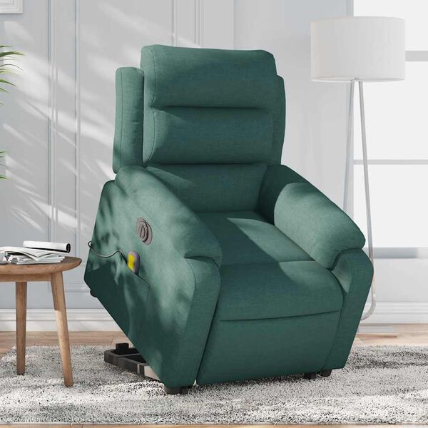 vidaXL Fauteuil inclinable de massage électrique vert foncé tissu