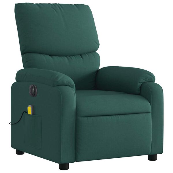 vidaXL Fauteuil inclinable de massage &eacute;lectrique vert fonc&eacute; tissu