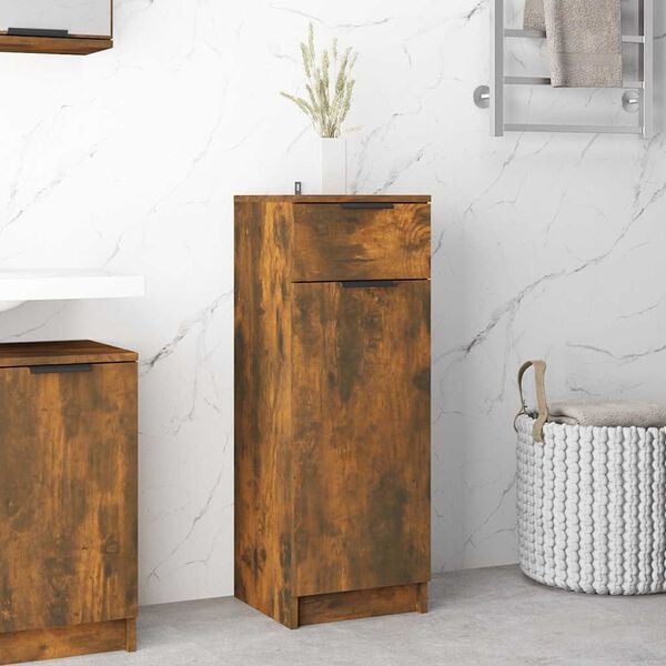 vidaXL Armoire de bain Ch&ecirc;ne fum&eacute; 32x34x90 cm Bois d'ing&eacute;nierie