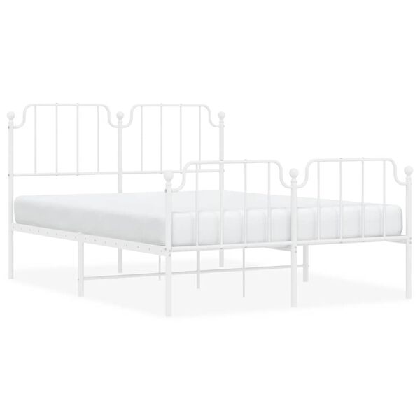 vidaXL Cadre de lit m&eacute;tal sans matelas et pied de lit blanc 150x200 cm