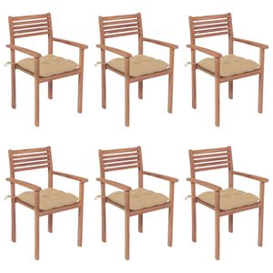 vidaXL Chaises de jardin empilables avec coussins lot de 6 Teck solide