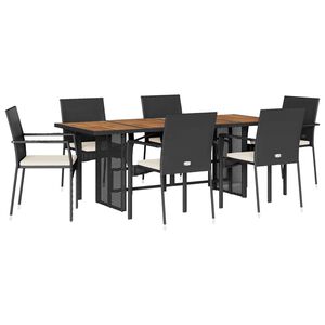 vidaXL Ensemble &agrave; manger de jardin coussins 7pcs Noir R&eacute;sine tress&eacute;e