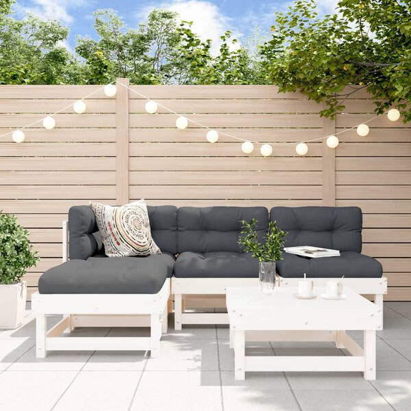 vidaXL Salon de jardin 5 pcs avec coussins blanc bois massif