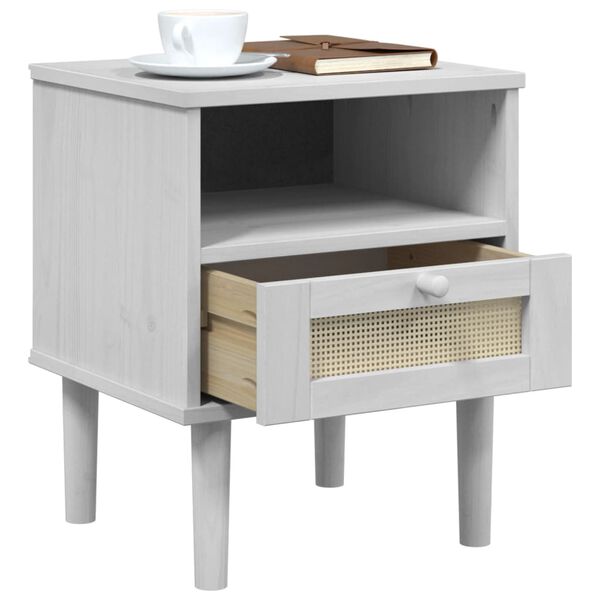 vidaXL Table de chevet SENJA aspect de rotin blanc bois de pin massif