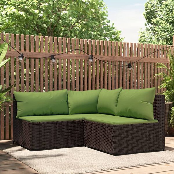 vidaXL Salon de jardin 3 pcs avec coussins marron r&eacute;sine tress&eacute;e