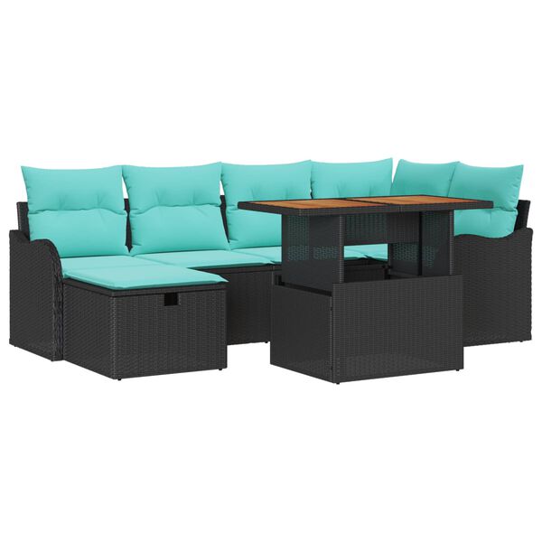 vidaXL Ensemble de canap&eacute; de jardin avec coussin 7 pcs Noir polyrotin