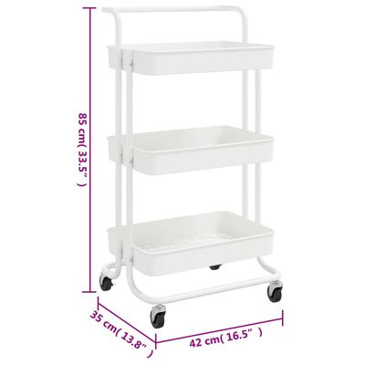 vidaXL Chariot de cuisine 3 niveaux Blanc 42x35x85 cm Fer et ABS