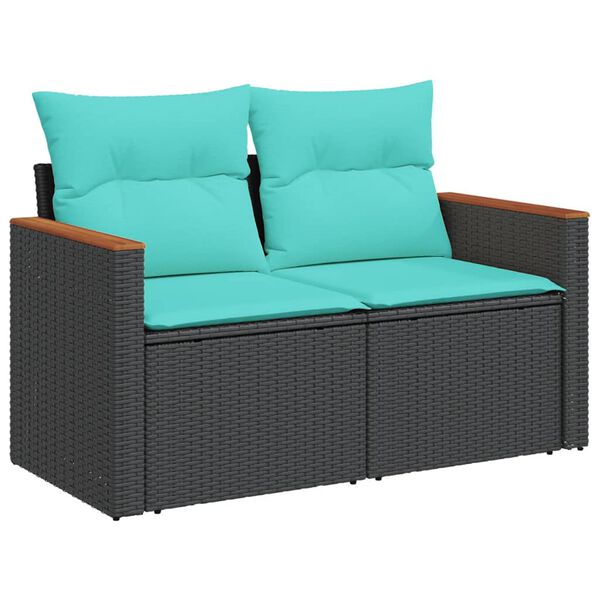 vidaXL Salon de jardin 9 pcs avec coussins noir r&eacute;sine tress&eacute;e