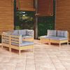 vidaXL Salon de jardin 6 pcs avec coussins gris Bois de pin massif