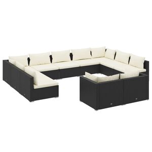 vidaXL Salon de jardin 11 pcs avec coussins Noir R&eacute;sine tress&eacute;e