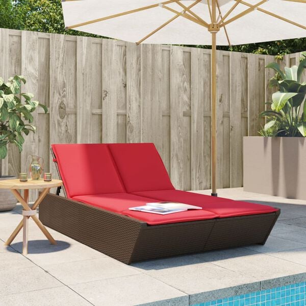 vidaXL Chaise longue double avec coussins marron résine tressée