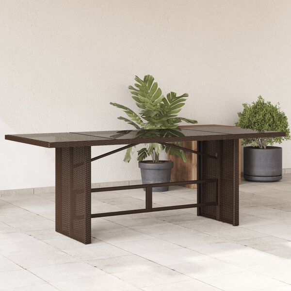 vidaXL Table de jardin avec dessus en verre marron r&eacute;sine tress&eacute;e