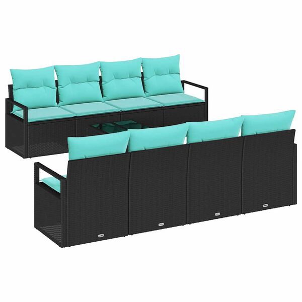vidaXL Ensemble de Canap&eacute;s 9 pcs Noir et turquoise polyrotin