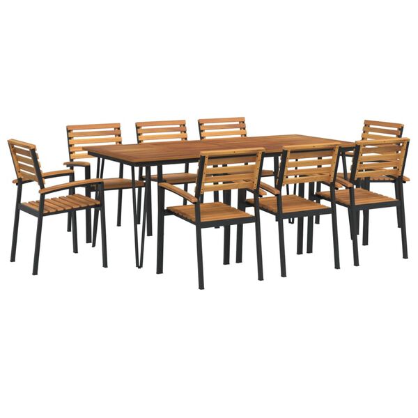 vidaXL Ensemble &agrave; manger de jardin 9 pcs bois d'acacia solide et m&eacute;tal