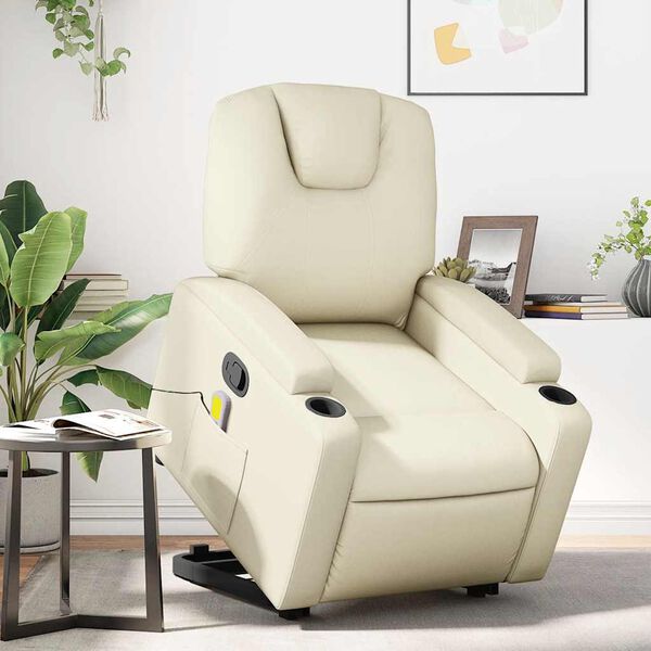 vidaXL Fauteuil inclinable de massage cr&egrave;me similicuir