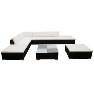 vidaXL Salon de jardin 8 pcs avec coussins résine tressée marron