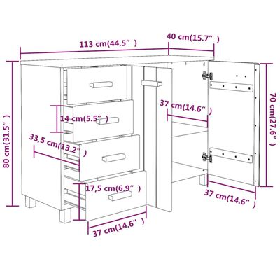 vidaXL Buffet MOLDE Blanc 113x40x80 cm Bois massif de pin