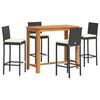 vidaXL Ensemble de bar de jardin 5 pcs noir bois massif acacia rotin