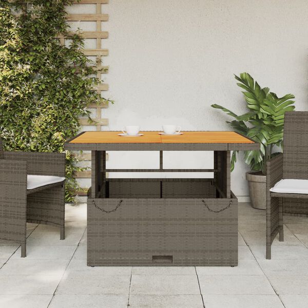 vidaXL Table de jardin gris 110x110x71 cm R&eacute;sine tress&eacute;e bois d'acacia