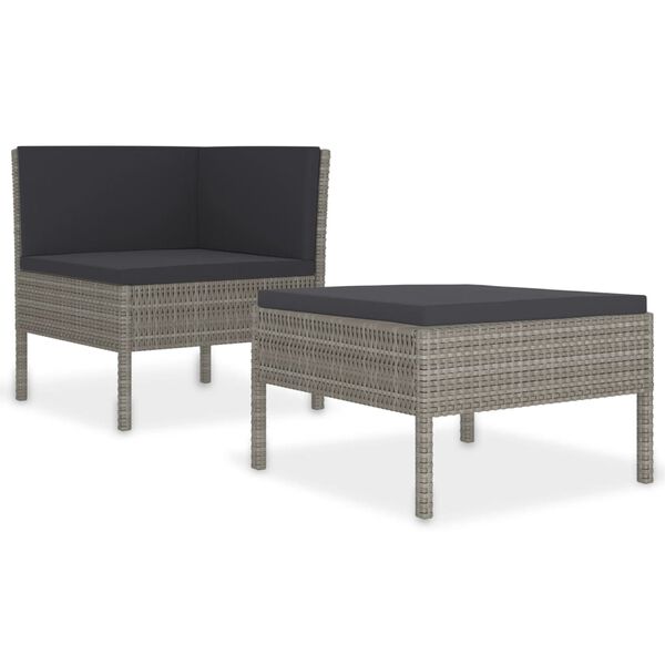 vidaXL Salon de jardin 2 pcs avec coussins R&eacute;sine tress&eacute;e Gris