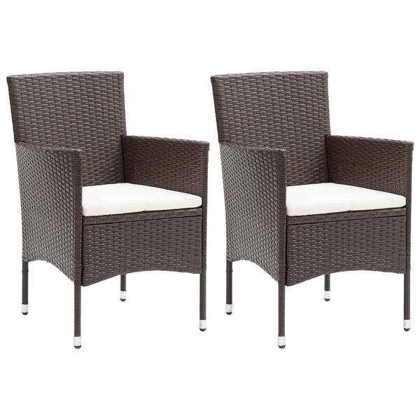 vidaXL Ensemble &agrave; d&icirc;ner de jardin avec coussins 3 pcs poly rotin brun
