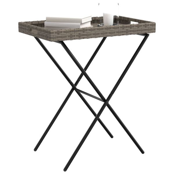 vidaXL Table &agrave; plateau pliable gris 65x40x75 cm r&eacute;sine tress&eacute;e