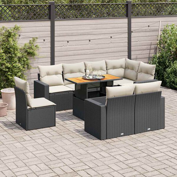 vidaXL Salon de jardin 9 pcs avec coussins noir r&eacute;sine tress&eacute;e