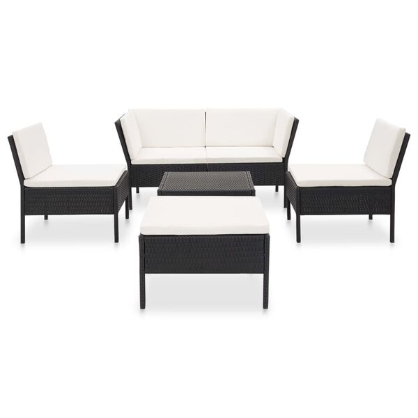 vidaXL Salon de jardin 6 pcs avec coussins R&eacute;sine tress&eacute;e Noir
