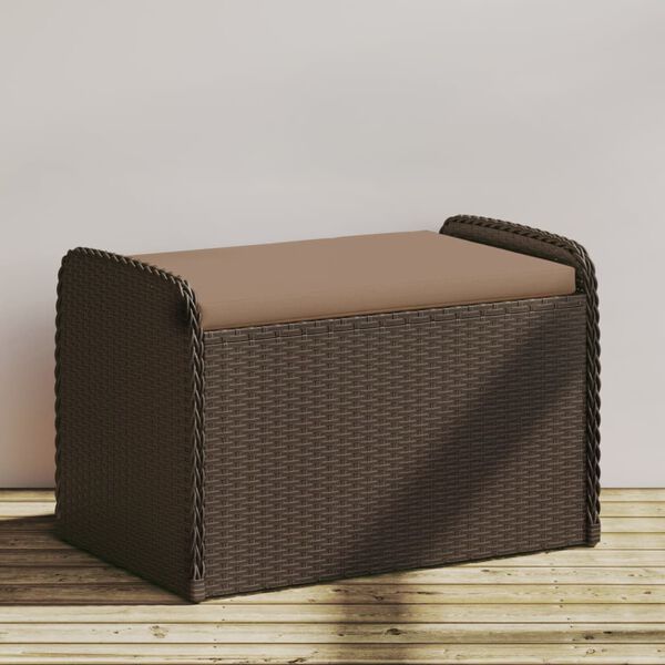 vidaXL Banc de rangement et coussin marron 80x51x52 cm résine tressée