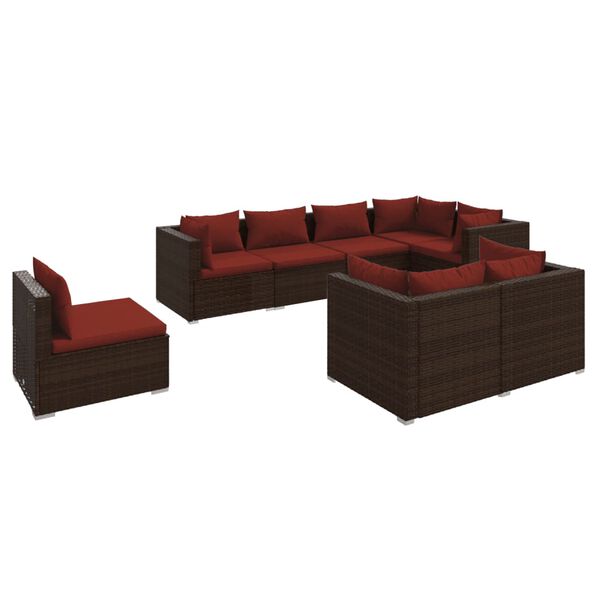 vidaXL Salon de jardin 8 pcs avec coussins R&eacute;sine tress&eacute;e Marron