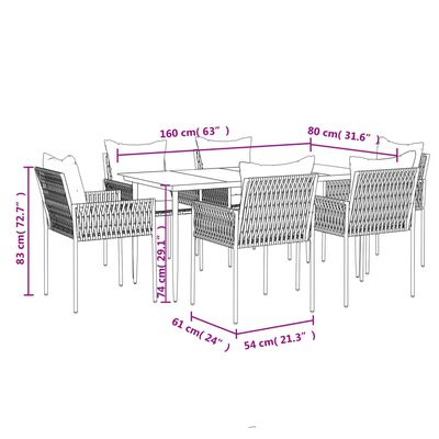 vidaXL Ensemble à manger de jardin 7 pcs coussins résine tressée acier