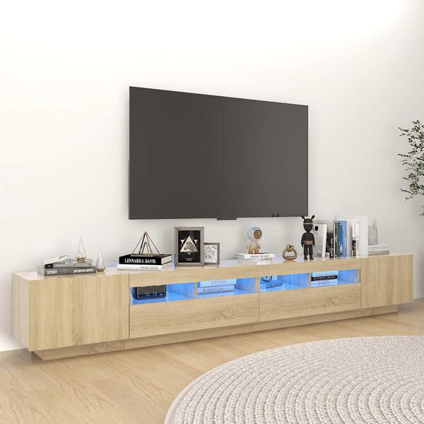 vidaXL Meuble TV avec lumi&egrave;res LED Ch&ecirc;ne sonoma 260x35x40 cm