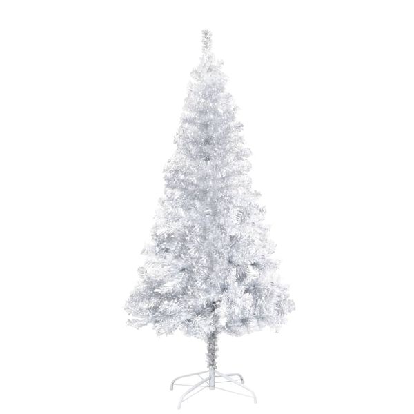 vidaXL Sapin de No&euml;l artificiel pr&eacute;-&eacute;clair&eacute;/support argent&eacute; 150 cm PET