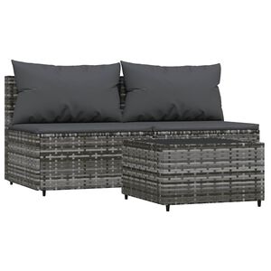 vidaXL Salon de jardin 3 pcs avec coussins Gris R&eacute;sine tress&eacute;e