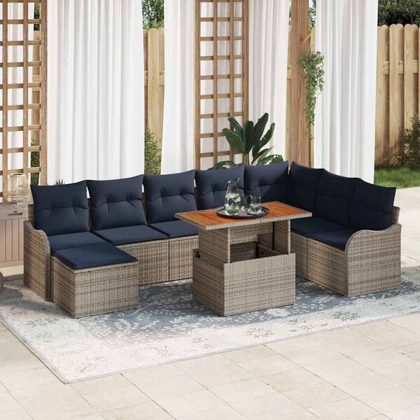 vidaXL Ensemble de canapé de jardin 9 pcs gris et bleu marine