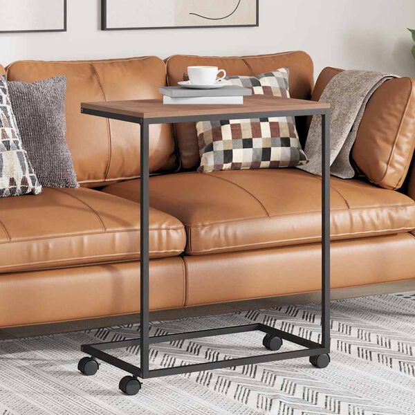 vidaXL Table d'appoint avec roues noir 55x35x70 cm bois d'ing&eacute;nierie