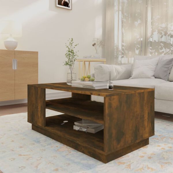 vidaXL Table basse ch&ecirc;ne fum&eacute; 102x55x43 cm bois d'ing&eacute;nierie