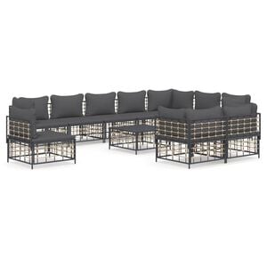 vidaXL Salon de jardin 11 pcs avec coussins anthracite résine tressée