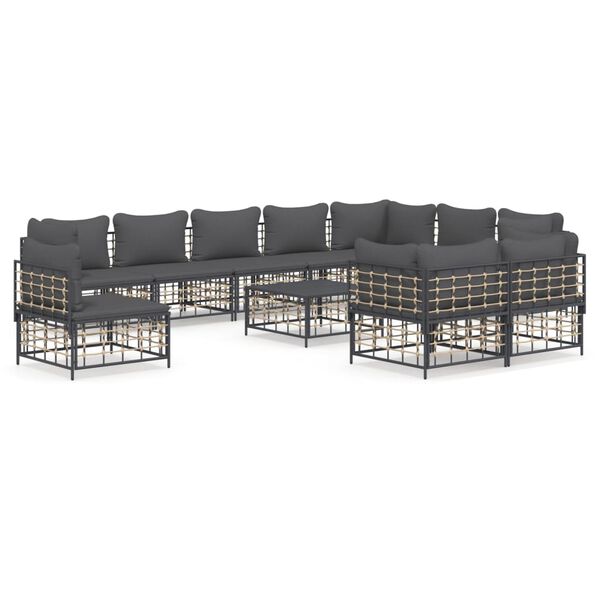 vidaXL Salon de jardin 11 pcs avec coussins anthracite résine tressée