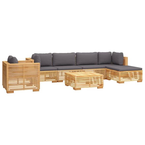 vidaXL Salon de jardin 7 pcs avec coussins Bois de teck solide