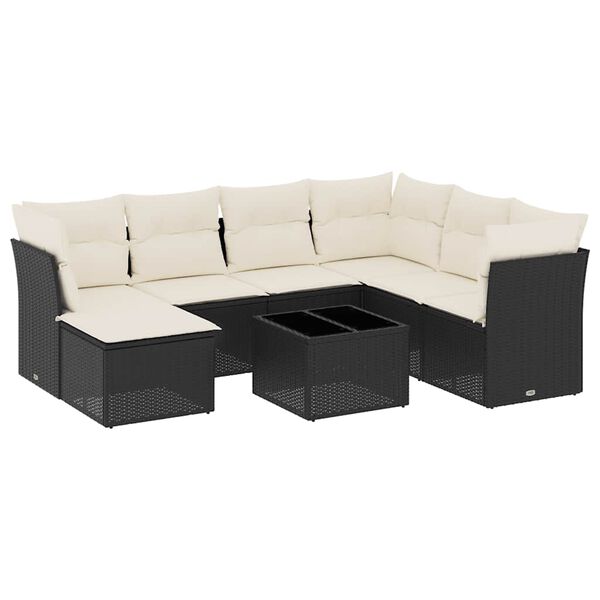 vidaXL Salon de jardin 8 pcs avec coussins noir r&eacute;sine tress&eacute;e
