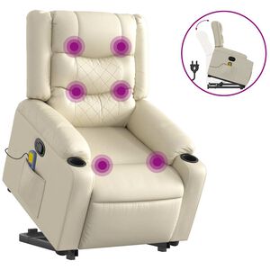 vidaXL Fauteuil inclinable de massage crème similicuir